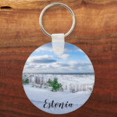 Kust van het Oostzeegebied met sneeuw in de winter Sleutelhanger (Voorkant)