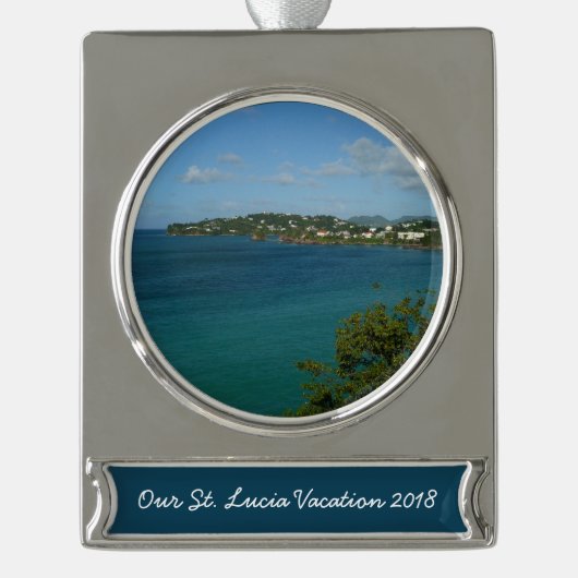 Kust van Saint Lucia Caribbean Vacation Foto Verzilverd Banner Ornament (Voorkant)
