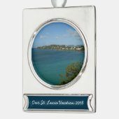 Kust van Saint Lucia Caribbean Vacation Foto Verzilverd Banner Ornament (Links)