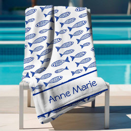 Kust Vis Blauw en Wit Trouwfeest Strandlaken