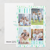 Kust VROLIJK KERSTBOMEN 4 Foto's Turquoise Feestdagenkaart (Voorkant / Achterkant)