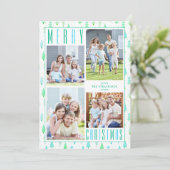 Kust VROLIJK KERSTBOMEN 4 Foto's Turquoise Feestdagenkaart (Staand voorkant)