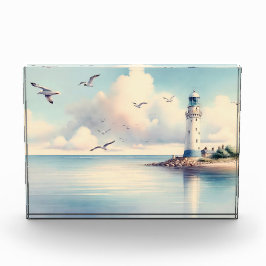 Kust Vuurtoren Meeuwen Pastel Lucht Sereniteit Fotoblokken