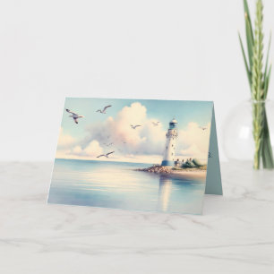 Kust Vuurtoren Meeuwen Pastel Lucht Sereniteit Kaart
