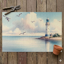 Kust Vuurtoren Meeuwen Pastel Lucht Sereniteit Legpuzzel