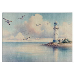 Kust Vuurtoren Meeuwen Pastel Lucht Sereniteit Snijplank
