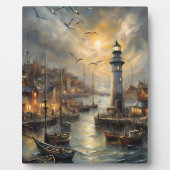 Kust Vuurtoren & Seaside Village Sunset Art Fotoplaat (Voorkant)