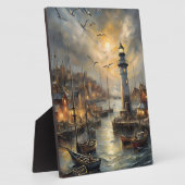 Kust Vuurtoren & Seaside Village Sunset Art Fotoplaat (Zijkant)