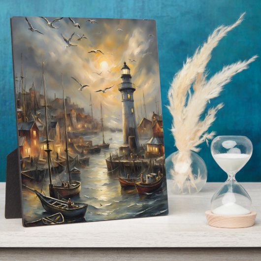Kust Vuurtoren & Seaside Village Sunset Art Fotoplaat (Zijkant)