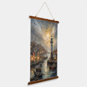 Kust Vuurtoren & Seaside Village Sunset Art Hangend Wandkleed (Gebogen)