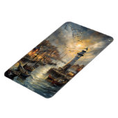 Kust Vuurtoren & Seaside Village Sunset Art Magneet (Linkerzijde)
