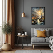 Kust Vuurtoren & Seaside Village Sunset Art Poster