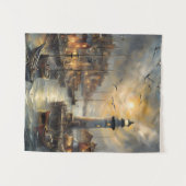 Kust Vuurtoren & Seaside Village Sunset Art Wandkleed (Voorkant (horizontaal))