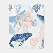 Kust Walvis Zeeleven Koraal Blauw Perzik (1) Fleece Deken (Voorkant)