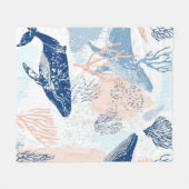 Kust Walvis Zeeleven Koraal Blauw Perzik (1) Fleece Deken (Voorkant (Horizontaal))