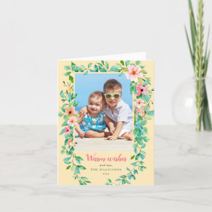 Kust warme wensen Tropische bloemen Vakantiekaart Feestdagen Kaart