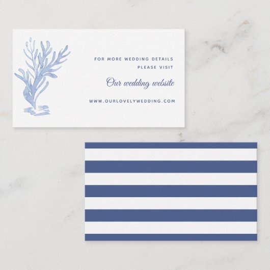 Kust Waterverf Blauw en Wit Bruiloft Website Informatiekaartje (Voorkant / Achterkant)
