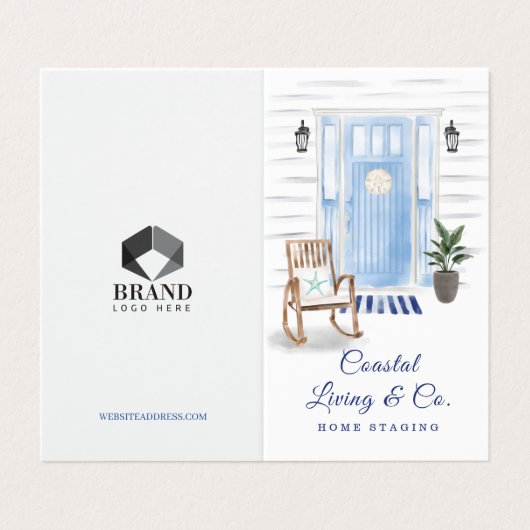 Kust Waterverf Blauw Voordeur Foto & Service Visitekaartje (Buitenkant ongevouwen)