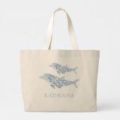 Kust Waterverf Blauwe Stip Dolfijn Grote Tote Bag (Achterkant)