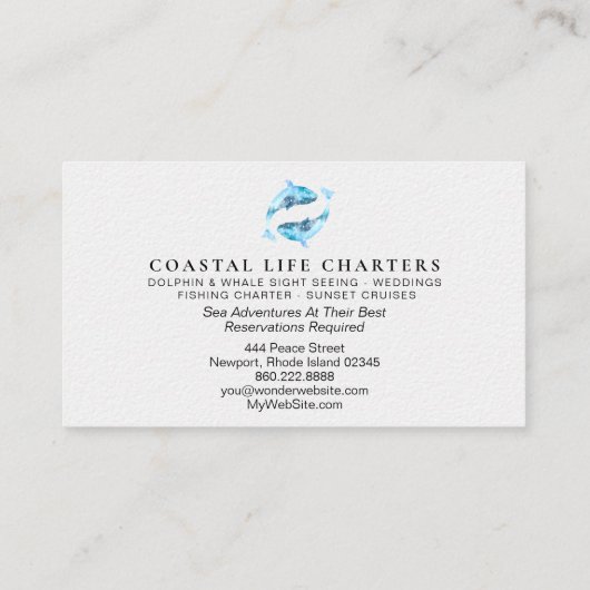 ** Kust Waterverf dolfijnen spelen wit Visitekaartje (Achterkant)