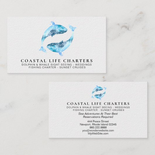 ** Kust Waterverf dolfijnen spelen wit Visitekaartje (Voorkant / Achterkant)