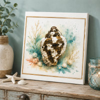 Kust Waterverf Duif Schelp Zee Glas Wand Kunst