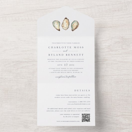 Kust Waterverf Oester Bruiloft All In One Uitnodiging (Binnen)