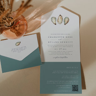 Kust Waterverf Oester Bruiloft All In One Uitnodiging