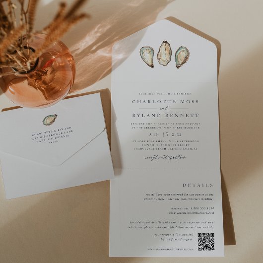 Kust Waterverf Oester Bruiloft All In One Uitnodiging