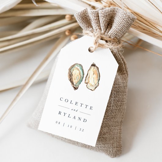 Kust Waterverf Oester Bruiloft Cadeaulabel