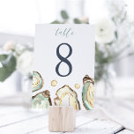 Kust Waterverf Oester Bruiloft Kaart<br><div class="desc">Elegante kusttafelnummers zijn voorzien van een groepering van waterverf oesterschelpen en parels in zachte tinten crème en aqua. Voeg elk tabelnummer toe aan uw winkelwagentje,  beginnend met 1 en opeenvolgend verplaatst totdat uw gewenste hoeveelheid is bereikt.</div>