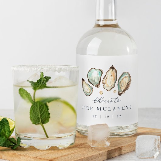 Kust Waterverf Oester Bruiloft Likeurfles Etiket