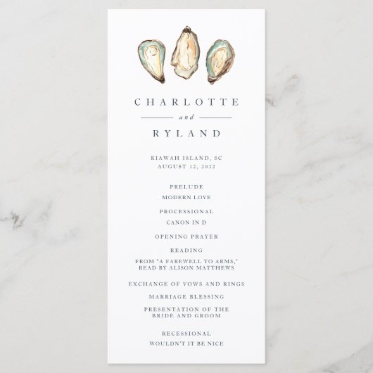 Kust Waterverf Oester Bruiloft Programmakaart (Voorkant)