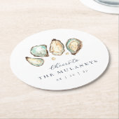 Kust Waterverf Oester Bruiloft Ronde Kartonnen Onderzetter (Gebogen)