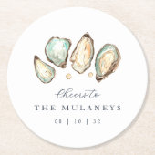 Kust Waterverf Oester Bruiloft Ronde Kartonnen Onderzetter (Voorkant)