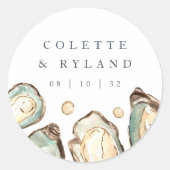 Kust Waterverf Oester Bruiloft Ronde Sticker (Voorkant)