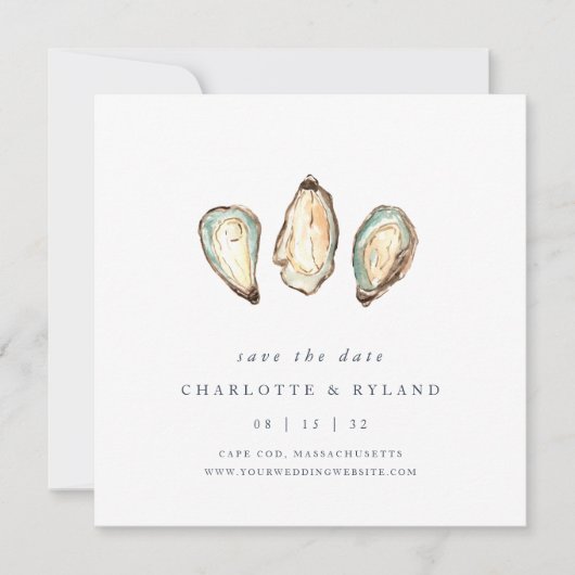 Kust Waterverf Oester Bruiloft Save The Date (Voorkant)