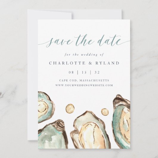 Kust Waterverf Oester Bruiloft Save The Date (Voorkant)