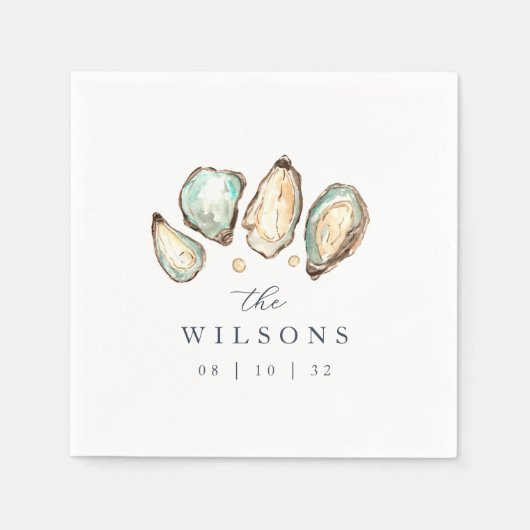 Kust Waterverf Oester Bruiloft Servet (Voorkant)