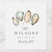 Kust Waterverf Oester Bruiloft Wijn Etiket (Enkel label)