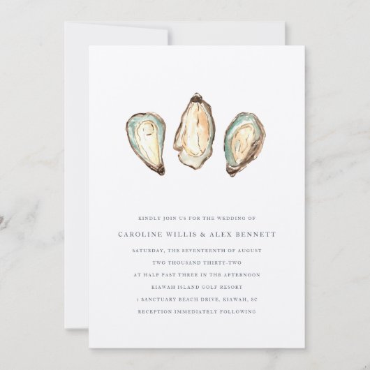 Kust Waterverf Oyster All-in-One Wedding Kaart (Voorkant)