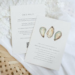 Kust Waterverf Oyster All-in-One Wedding Kaart<br><div class="desc">Deze kust chique huwelijksuitnodiging beschikt over een trio van zacht crème en aqua waterverf oester illustraties, met uw bruiloft details hieronder in klassieke marineblauwe belettering. Perfect voor strand thema, zomer, of nautische bruiloften. Personaliseer de achterkant met uw trouwgegevens en RSVP-informatie, samen met een aanpasbare QR-code. We raden aan om het...</div>