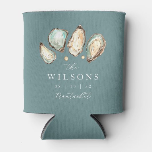 Kust Waterverf Oyster bruiloft gunst Blikjeskoeler (Voorkant)