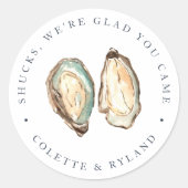 Kust Waterverf Oyster bruiloft gunst Ronde Sticker (Voorkant)