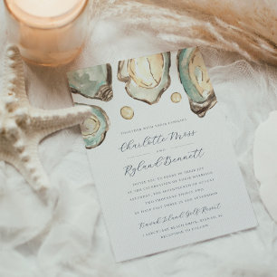 Kust Waterverf Oyster & Pearl Wedding Kaart