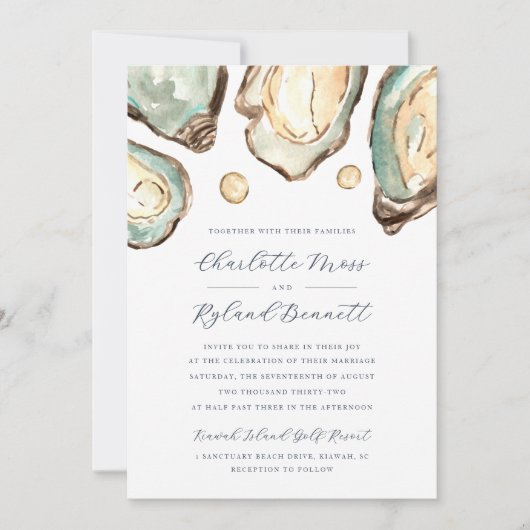 Kust Waterverf Oyster & Pearl Wedding Kaart (Voorkant)