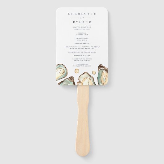 Kust Waterverf Oyster Wedding Programma Handwaaier (Voorkant)