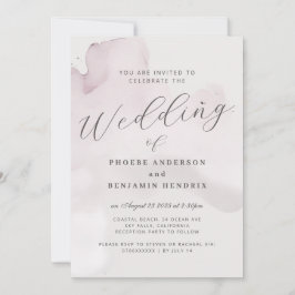 Kust Waterverf Roze Elegante bruiloft Kaart