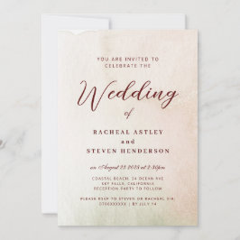 Kust Waterverf Sepia Elegant Huwelijk Kaart