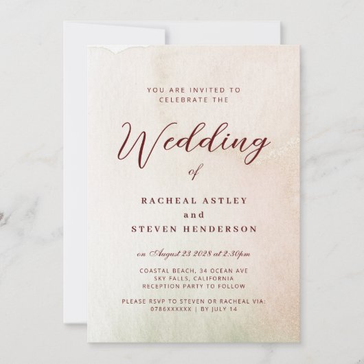 Kust Waterverf Sepia Elegant Huwelijk Kaart (Voorkant)